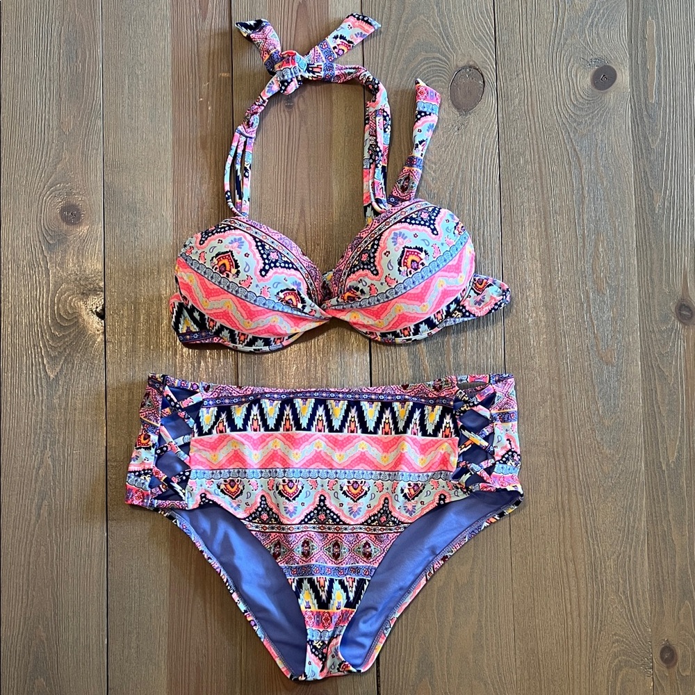 California Waves Pink and Blue Patterned Bikini